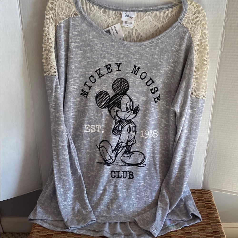 Disney Mickey Mouse Gray Lace Sleeve Top
